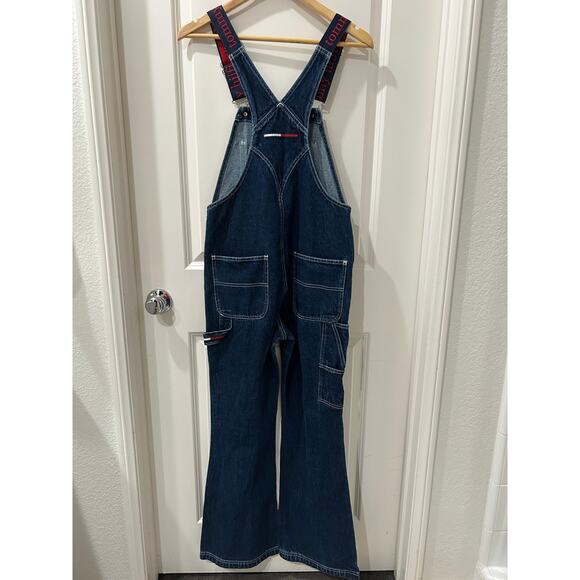 Vintage 2002 Tommy Hilfiger Blue Jean Bootcut Logo Straps Overalls Size Small - Picture 9 of 12